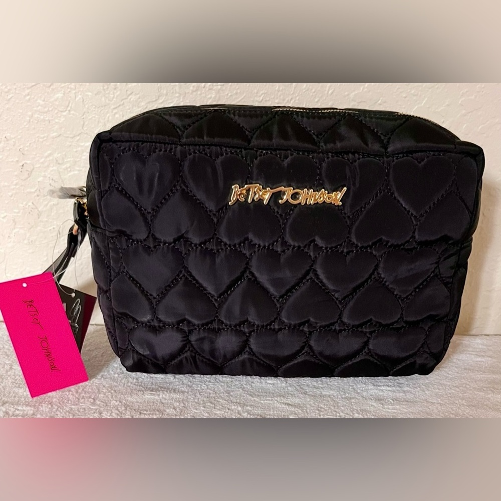 Betsey Johnson Black Quilted Travel Makeup Bag
